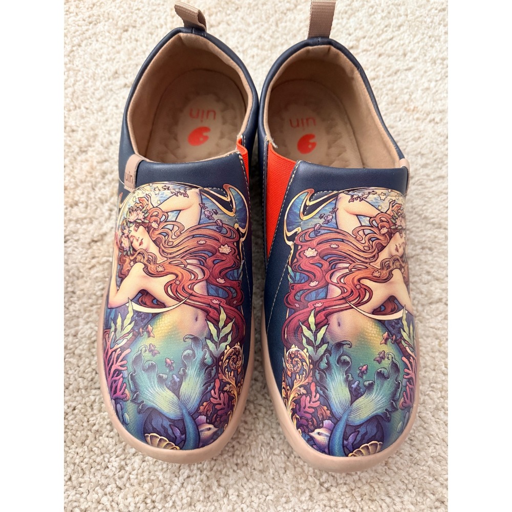 UIN The Little Mermaid Toledo I Women Slip On Shoes Navy Blue Art Nouveau 10.5